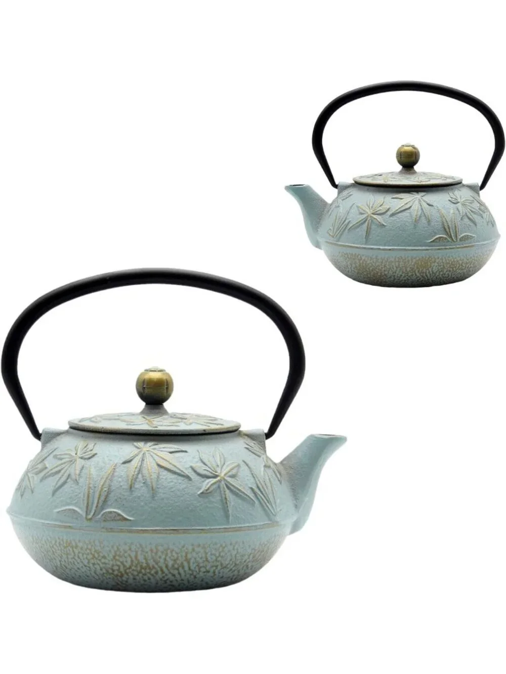 Blue Cast Iron Kitchen Japanese Teapot 30.4oz Stovetop Maple Leaves  Infuser